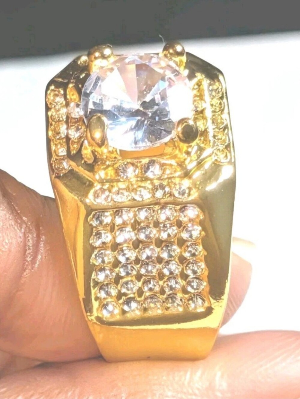 Men's 3Ct Round Cut Moissanite Prong Engagement Ring 14K Yellow Gold Plate